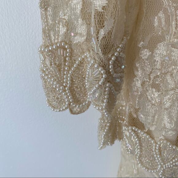 Brilliante By J.A. Vintage Pearl sequin Ivory Cream Lace Party Dress Large - Picture 4 of 11